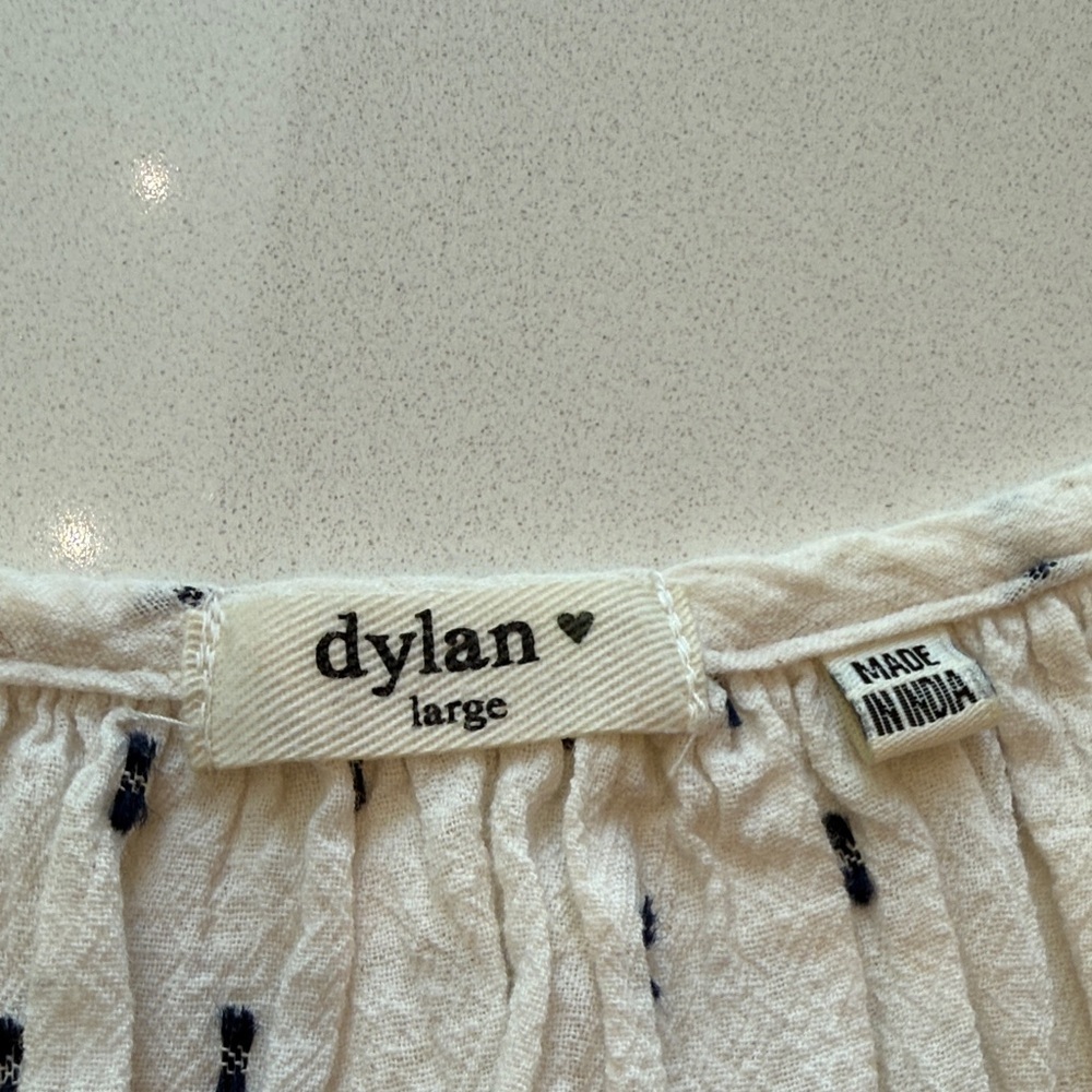 Dylan Boho Pheasant 100% Cotton Tie Neck Cream Blouse, Delicate Dots, Size L - Picture 7 of 11